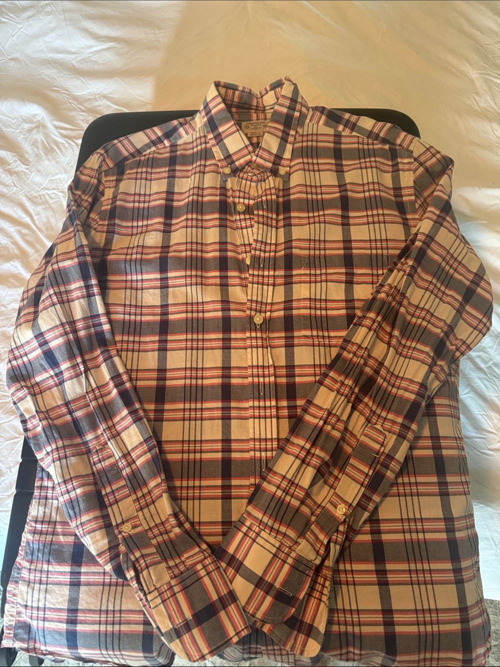 J. Crew Plaid Button-Down Shirt - White & Navy & Red